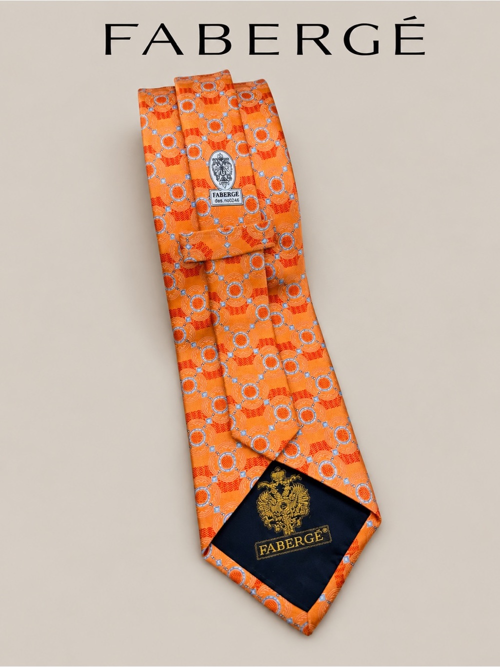 Fabergé Orange Geometric Medallion Silk Tie
